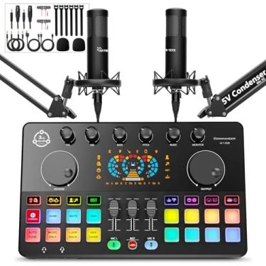 Imagem de Hayner-Seek Pacote de Equipamento de Podcast para 2, Interface de Áudio com Microfone Condensador, Mudança de Voz, Rgb, Fonte de Alimentação Fantasma de 48 V, Mixer de Dj para Streaming, Gravação de P