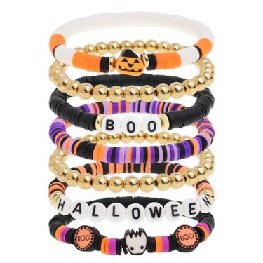 Imagem de Frigotine Conjunto de pulseiras Heishi Stack para mulheres, pulseiras feitas à mão com contas de argila boho com contas iniciais, acessórios de bijuteria para presente., 7", Aço inoxidável, Sem Pedra