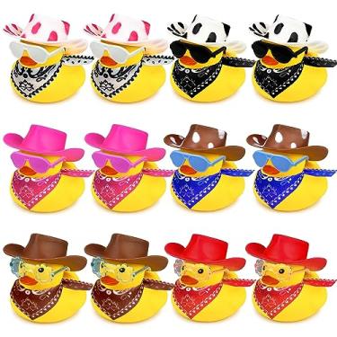 Imagem de HAVAGDTM 12 Conjuntos de Patos Cowboy com Mini Chapéu, Cachecol E Óculos de Sol, Mini Brinquedos de Pato de Banho para Aniversário, Festa de Natação, Presentes, Decorações de Favor