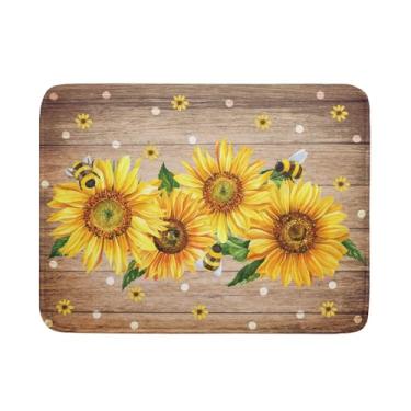 Imagem de Giwawa Tapete de Secagem de Pratos Sunflower Bee para Balcão de Cozinha, 18X24", Esteira de Escorredor de Microfibra de Celeiro de Madeira, Tapetes Absorventes Laváveis para Secar Pratos
