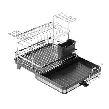 Imagem de Escorredor Louça Pratos 2Camadas p/Cozinha Preto, Design Ajustável em Metal, Moderno e Eficiente para Secagem Organização Cozinha