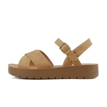 Imagem de Soda CHESTER ~ Sandálias planas femininas com fivela no tornozelo e tiras cruzadas, Natural, 7.5