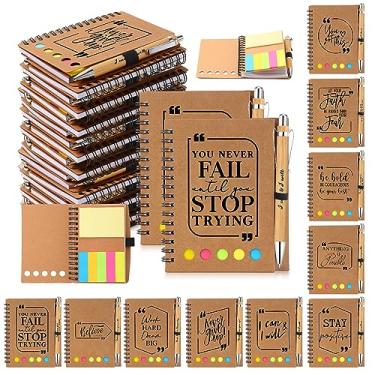 Imagem de Tenceur 100 conjuntos de presentes inspiradores a granel presentes de agradecimento, caderno espiral inspirador pegajoso com bloco de notas, caneta esferográfica motivacional de bambu para apreciação
