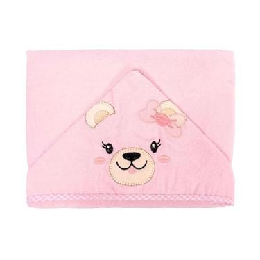 Imagem de Toalha Banho Bebê com Capuz Bichinhos e Forro Fralda 67cm x 90 cm Bublim (Rosa Ursinha)