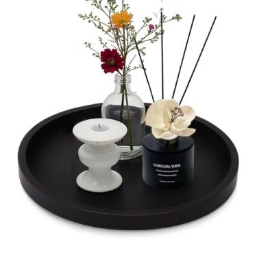 Imagem de Bandeja de silicone para banheiro, bandeja redonda inquebrável para exibição de banheiro, organizador de cômoda, bandeja decorativa de bancada para plantas, perfume, velas (preta, 22 cm)