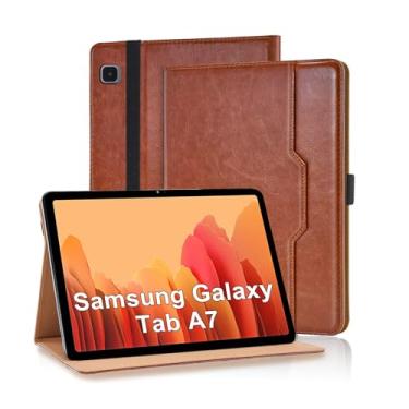 Imagem de Varohix Capa de tablet para Samsung Galaxy Tab A7 10,4 polegadas 2020 (SM-T500/T505/T507) capa flip de couro PU para Tab A7 SM T500 suporte multiângulo com bolso para cartão e suporte de mão, marrom