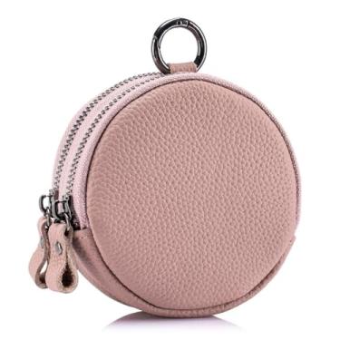 Imagem de Capa para fone de ouvido, capa de couro legítimo, mini carteira redonda para batom com cabide, rosa