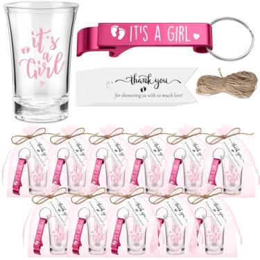 Imagem de Blushtier 25 conjuntos de copos de chá de bebê lembrancinha de festa de chá de bebê chaveiro abridor de garrafa bonito chaveiros etiquetas de agradecimento e bolsas lembrancinhas de chá de bebê