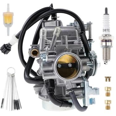 Imagem de Carburador com filtro de ignição compatível com Honda Shadow VLX 600 VT600C VT600CD Deluxe 1999-2007 | Repalce #16100-MZ8-U43 | Com filtro de combustível | Vela de ignição | Ferramentas de limpeza