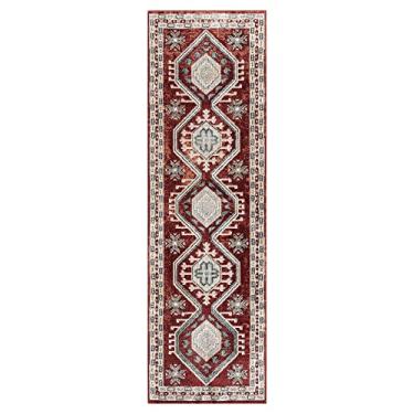 Imagem de Home Dynamix Tapete de corredor Everwash Treasure Saul Southwest geométrico lavável à máquina, vermelho/azul marinho, 60 cm x 2,1 m