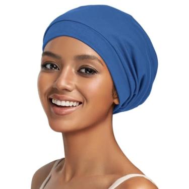 Imagem de Gorro de dormir forrado com cetim – Faixa elástica macia, fique a noite toda, Azul oceano, Tamanho Único