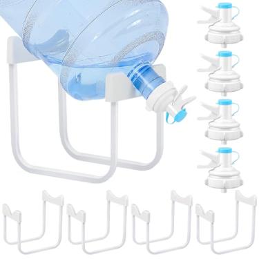 Imagem de Cinnvoice 4 conjuntos de suporte de jarro de água de 3 a 5 galões de metal e válvula dispensadora de água antiderrapante suporte de garrafa de água reutilizável torneira torneira de torneira de