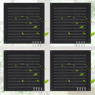 Imagem de Yaocom 4 peças de ventilação de sótão ventilação de parede de alumínio ventilação de galpão de metal preto com tela grade de ventilação quadrada grade de ventilação para porta exterior casa sótão