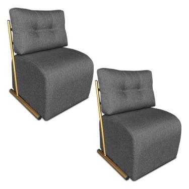 Imagem de Kit 2 Poltronas Luxo Aurora Linho Grafite Base de Ferro Dourado - Pall
