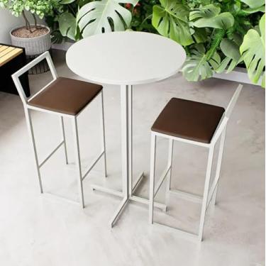 Imagem de Conjunto Mesa Alta Bar Bistrô Redonda Branca 2 Banquetas Confort Estofado Industrial White (Marrom)