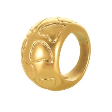 Imagem de Kokoma Anel de declaração grosso de coração para mulheres, minimalista, grosso, cúpula, anéis, anéis empilháveis, aliança de casamento, joias modernas, Aço inoxidável, Sem pedra preciosa