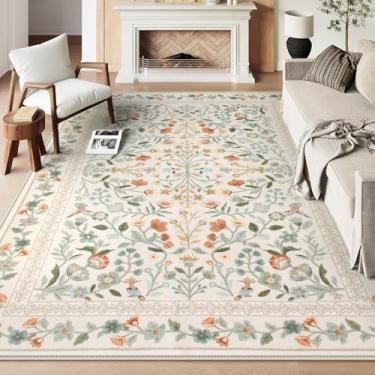 Imagem de Lahome Tapetes florais laváveis 20 x 25 cm, tapete antiderrapante para sala de estar, tapetes macios laváveis à máquina para quarto de bebê, tapete vintage com estampa botânica para sala de aula