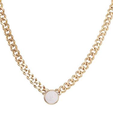 Imagem de AMYJANE Colar com pingente para mãe e pai – banhado a ouro 14 k de aço inoxidável resistente estilo hip-hop colar com pingente moderno joias presentes para mulheres, homens, adolescentes e meninos