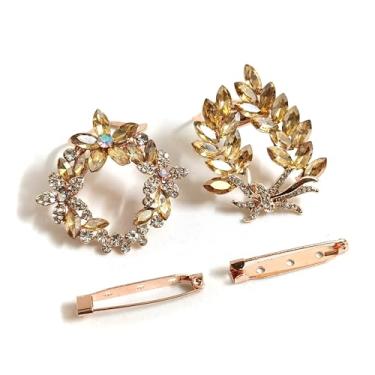 Imagem de Climple Anel de lenço de strass de folha de guirlanda de Natal com alfinetes de broche para mulheres - Broches de fivela de cachecol 2 usos cistais base ouro rosa para casamento, 20.5mm / 0.8", Metal,