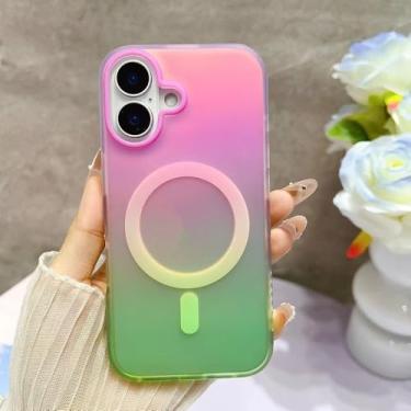 Imagem de para iPhone 16 ProMax Laser Gradient Magnetic Case para iPhone16 15 14 13 12 Pro Max 11 Colorful Scrub Soft Edges Cover, Rosa Verde, Para iPhone 12 ProMax