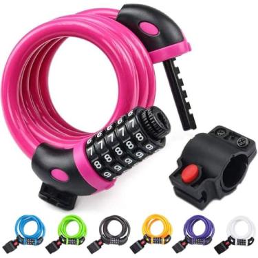 Imagem de NDakter Cadeados de bicicleta, cabo de trava de bicicleta de 1,6 m, combinação reinicializável de 5 dígitos de alta segurança, trava de scooter, trava de cabo antifurto resistente com suporte de