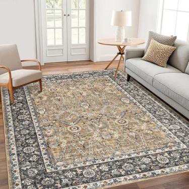 Imagem de GarveeHome Tapete lavável 15 x 23 cm – design vintage boho persa, tapete de pelo baixo dobrável ultrafino, não solta animais de estimação e crianças para quarto, sala de jantar, escritório em casa,