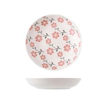 Imagem de TROSIQUANJIA Louça de cerâmica pintada à mão em estilo japonês de 17,8 cm, prato de restaurante frio, prato de dim sum - prato de arroz de 18 cm - branco floral