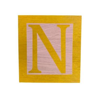 Imagem de Cubo Rosa Letra Amarela com Aplique Festa Chá de Bebê Decoração 8x8x8 