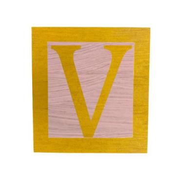 Imagem de Cubo Rosa Letra Amarela com Aplique Festa Chá de Bebê Decoração 8x8x8 