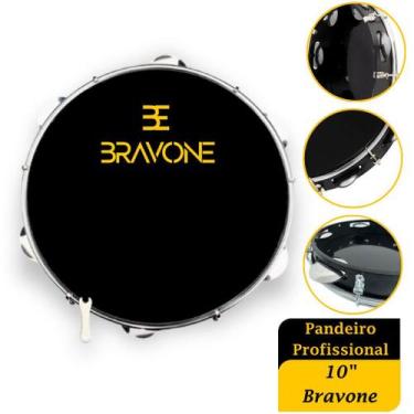 Imagem de Pandeiro Profissional 10" Pele Leitosa Preto Bravone
