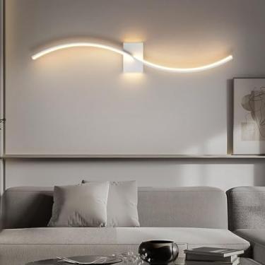 Imagem de GZZBMY Luzes de parede LED para quarto interior acrílico moderno luminária de parede criativa tira longa minimalista alumínio linear arandelas de parede para cabeceira corredor sala de estar (luz