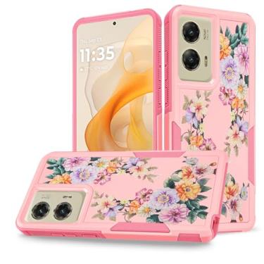 Imagem de Govmeie Capa de camada dupla com design de flores florais fofas para Moto G Stylus 5G 2024 - Capa rígida de policarbonato híbrido à prova de choque com listras laterais antiderrapantes e proteção