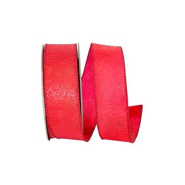 Imagem de Reliant Ribbon Fita de borda com fio em relevo com rolagem de folha, vermelha