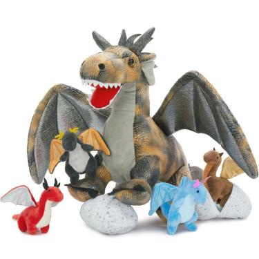 Imagem de Conjunto de brinquedos de pelúcia Karister Grey Dragon com 4 bebês e 2 ovos para crianças