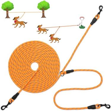 Imagem de IPRAVOCI Coleira de Cachorro de 30 Pés para 2 Cães, Cabo de Carrinho de Amarração para Cães de Alta Resistência para Treinamento de Quintal, Acampamento Ao Ar Livre, Coleira de Corda Longa Reflexiva P