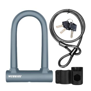 Imagem de Trava de bicicleta – Trava em U para bicicleta resistente com cabo de aço de segurança de 1,5 m – Cadeados em U de bicicleta com manilha de 17 mm com chaves e suporte de montagem resistente para