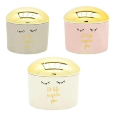 Imagem de Kit 3 Potes de Algodão Decorativo de Cerâmica p/ Banheiro