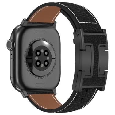 Imagem de CHANCHY Pulseira magnética de couro compatível com Apple Watch Ultra SE séries 10/9/8/7/6/5/4/3/2/1 de 40 mm, 38 mm, 41 mm, 42 mm, 45 mm, 46 mm, 40 mm, 38 mm, 41 mm, 44 mm, 45 mm e 46 mm