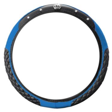 Imagem de MINGZAIQIPEI Capa de volante de carro, coroa de strass brilhante, protetor de volante de couro elástico, acessórios automotivos de cristal brilhante para mulheres meninas universal, antiderrapante