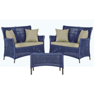 Imagem de 2 Sofás E Mesa Igapó Alumínio Marrom Corda Náutica E7 Trama Azul