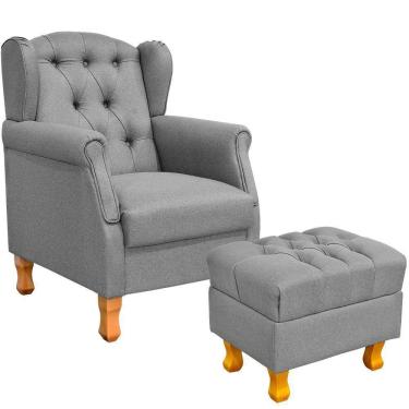 Imagem de Poltrona Com Puff Paris Luis Xv L02 Linho Cinza Escuro
