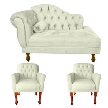 Imagem de Kit Divã Recamier Sofá 120cm + 2 Poltronas P/ Sala De Espera - Suede -
