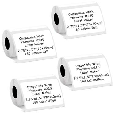 Imagem de Etiquetas térmicas compatíveis com impressora de etiquetas NIIMBOT B3S/K3, compatíveis com impressora de etiquetas Phomemo M221/M220/M120/M200/M250, 70 x 1,57" (70 x 40 mm), 180 etiquetas/rolo 4 rolos