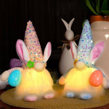 Imagem de Boneca de pelúcia decorativa para casal de gnomos de Páscoa com luz LED, 2 unidades