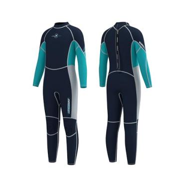 Imagem de Jsnorklet Roupa de mergulho infantil para meninos e meninas, 3 mm, com zíper nas costas, neoprene térmico, para mergulho, natação, esportes aquáticos
