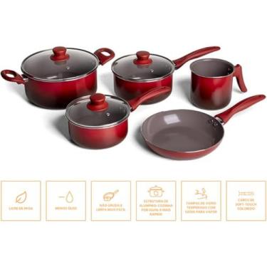 Imagem de Conjunto De Panelas Ceramic Life Easy Brinox Vermelho 5 Pçs