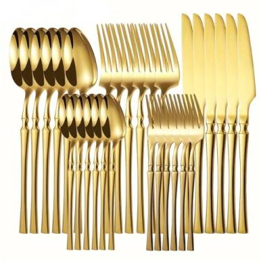 Imagem de 24 Peças Talheres Dourado de Aço Inox Garfo Colher Faca Colher De Mesa- Resistente à corrosão e ao desgaste- Para Uso Em Residências E Restaurantes