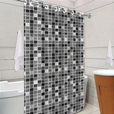 Imagem de Cortina Box Banheiro Pastilhas Preta Verde 3D Azul Turquesa e 3D Trans
