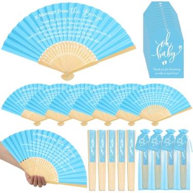 Imagem de Threehoney Lembranças de chá de bebê para convidados fãs de papel dobráveis uma mensagem da The Bump Favors Fãs de bambu com etiquetas de agradecimento Fãs de mão para chá de bebê lembrancinha de