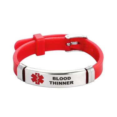 Imagem de DWJSu Pulseira de identificação médica preta, azul, vermelha, alerta médico, identificação, emergência, aviso, ajustável, esportiva, silicone, alerta de saúde, primeiros socorros, 230, Sem Pedra